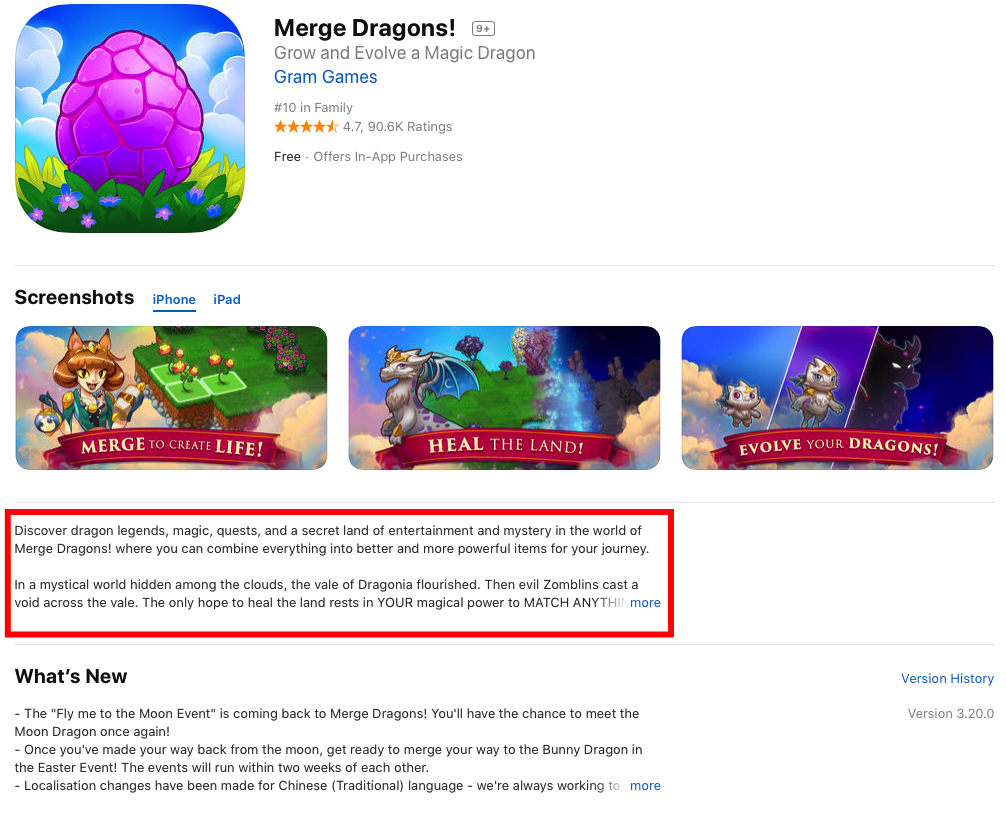 Game Merge Dragons description iTunes screenshot